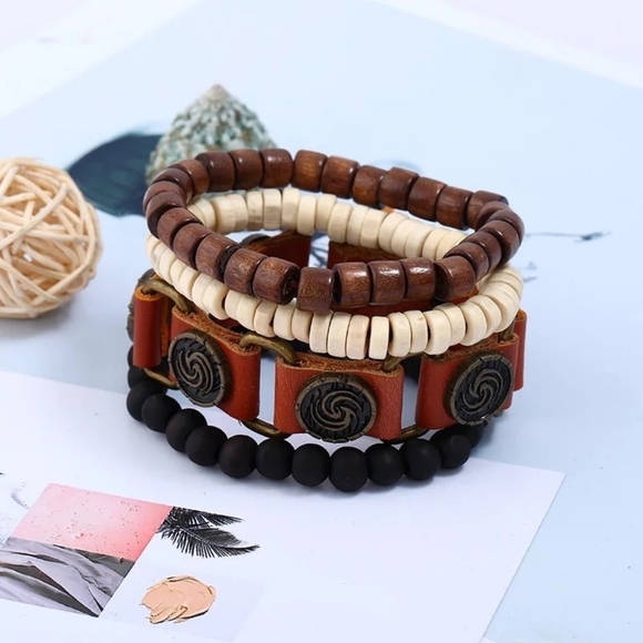 4pcs set wood and leather Bracelets set fot men… - Picture 3 of 4